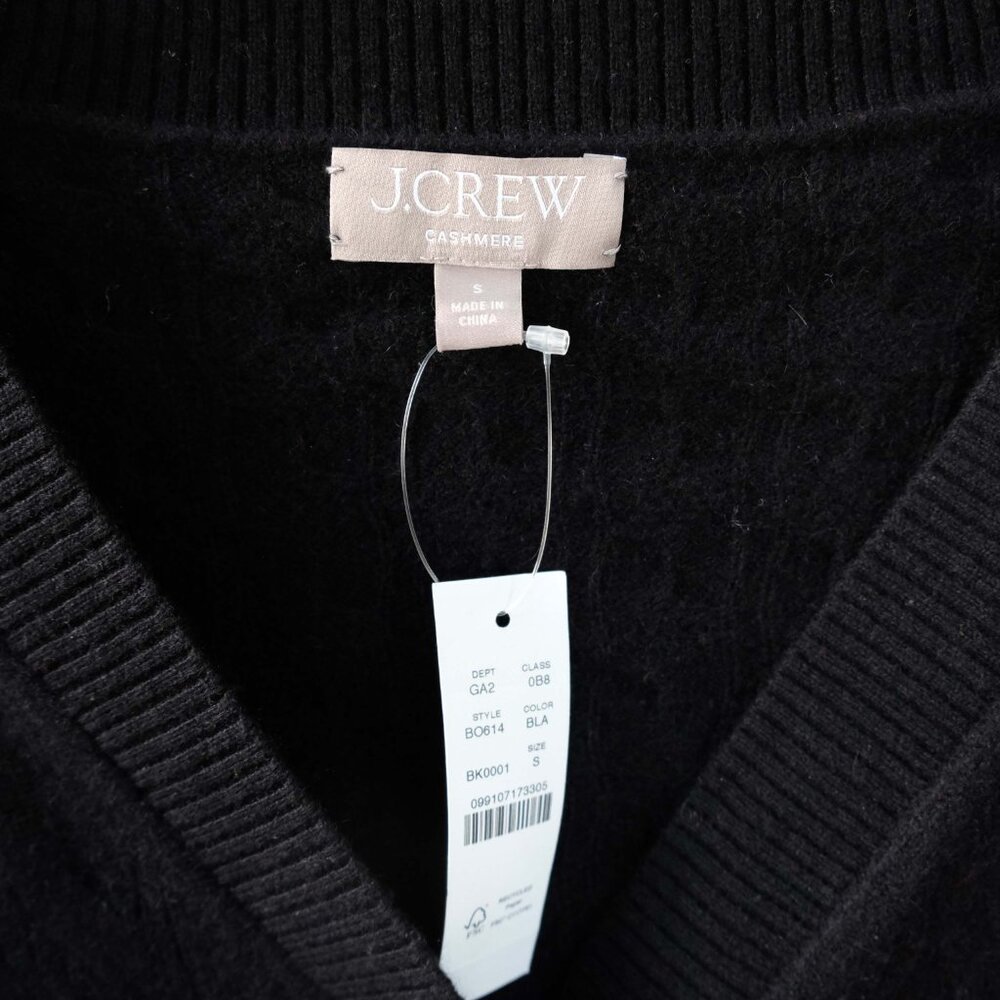 NEW J CREW Shrunken Cashmere Cable V-neck Cardigan Sweater S Small Black Cropped - Picture 3 of 7